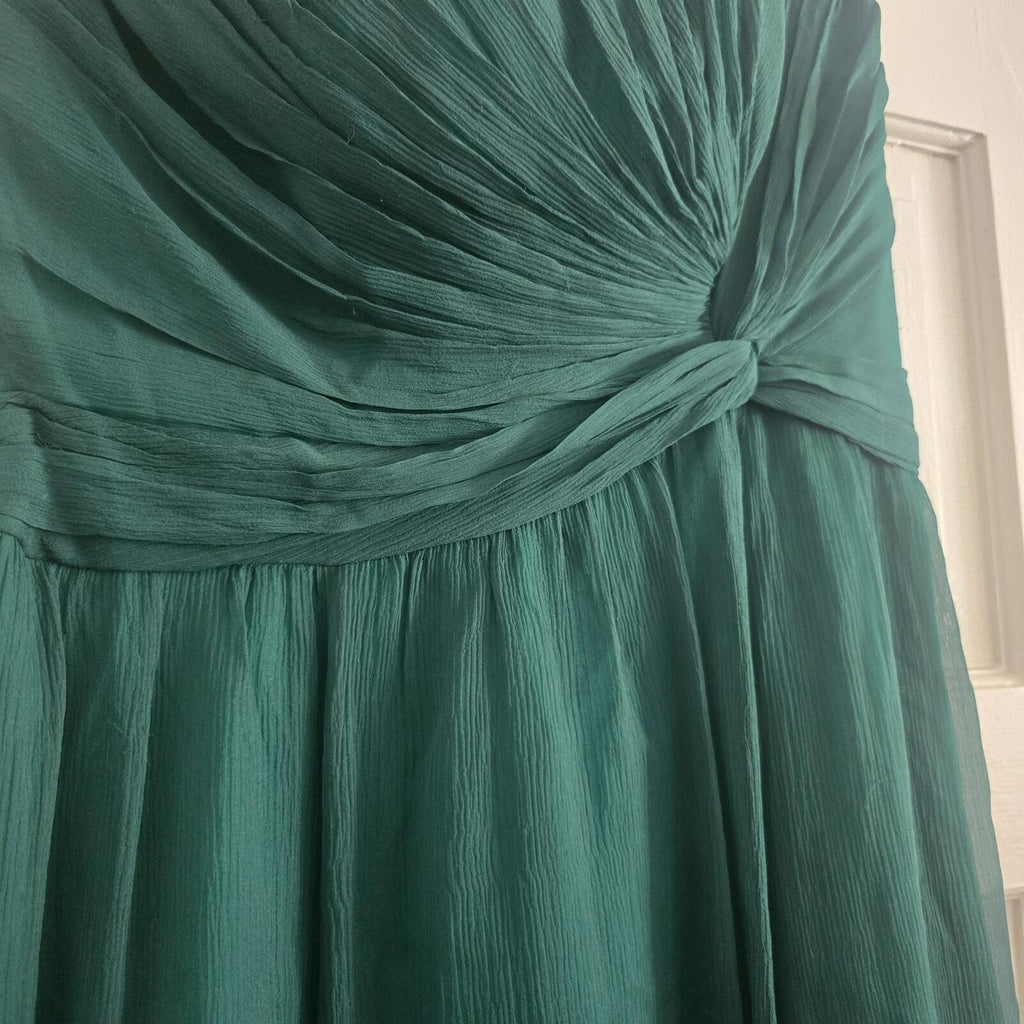 Warehouse Spotlight Elegant Green Strapless Chiffon Dress with Pleated Detail 14