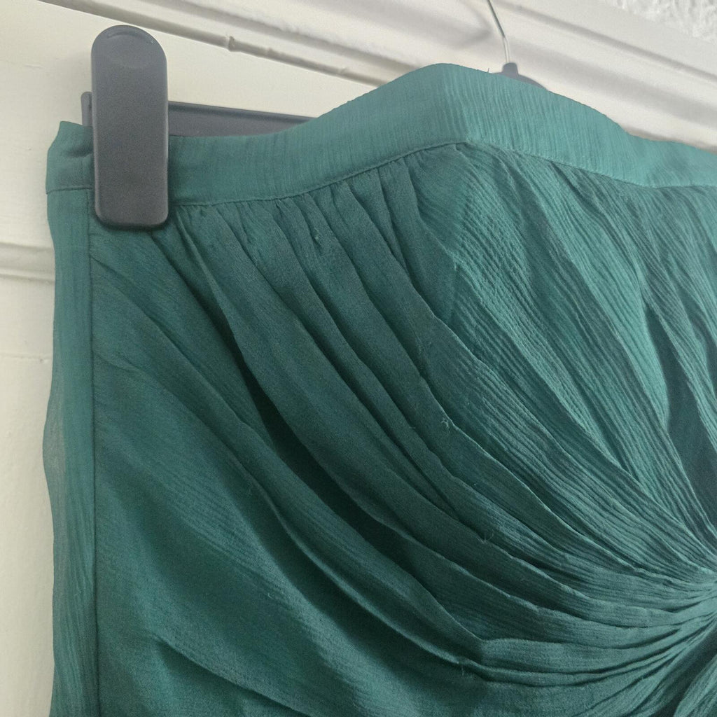Warehouse Spotlight Elegant Green Strapless Chiffon Dress with Pleated Detail 14