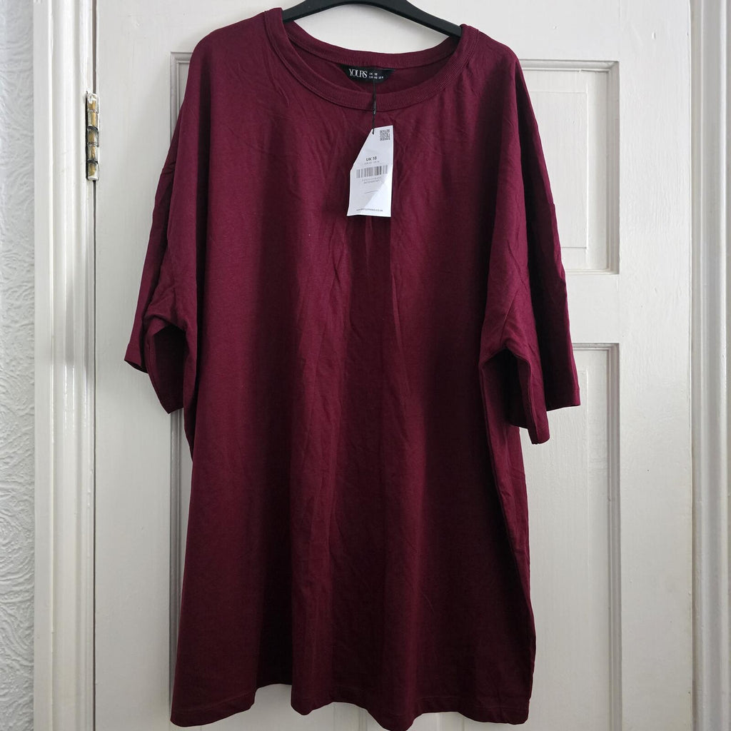 Yours Clothing Curve Wine Burgundy Relaxed Crew Neck T-Shirt (BNWT) Size 18