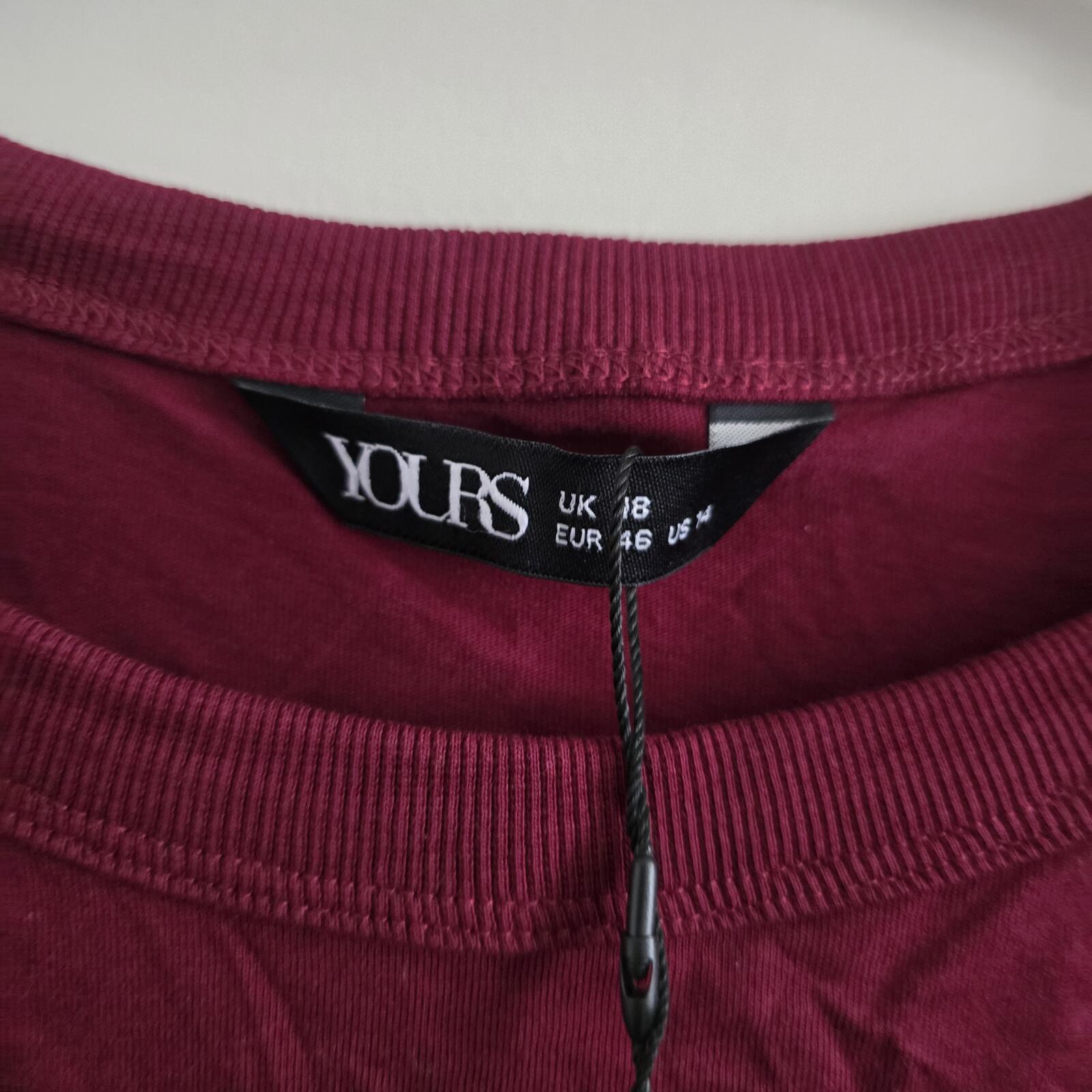 Yours Clothing Curve Wine Burgundy Relaxed Crew Neck T-Shirt (BNWT) Size 18