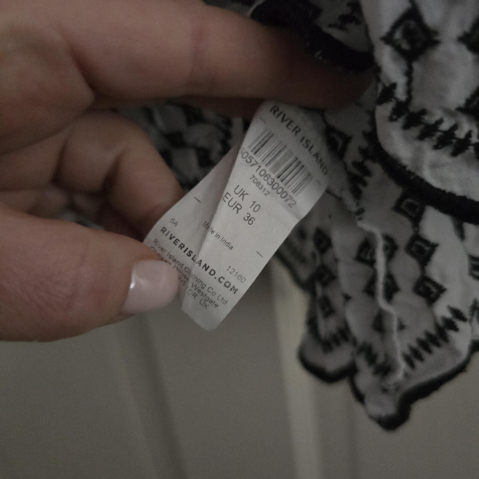 White and Black Embroidered Cotton Blouse with Scalloped Edges, River Island, 10
