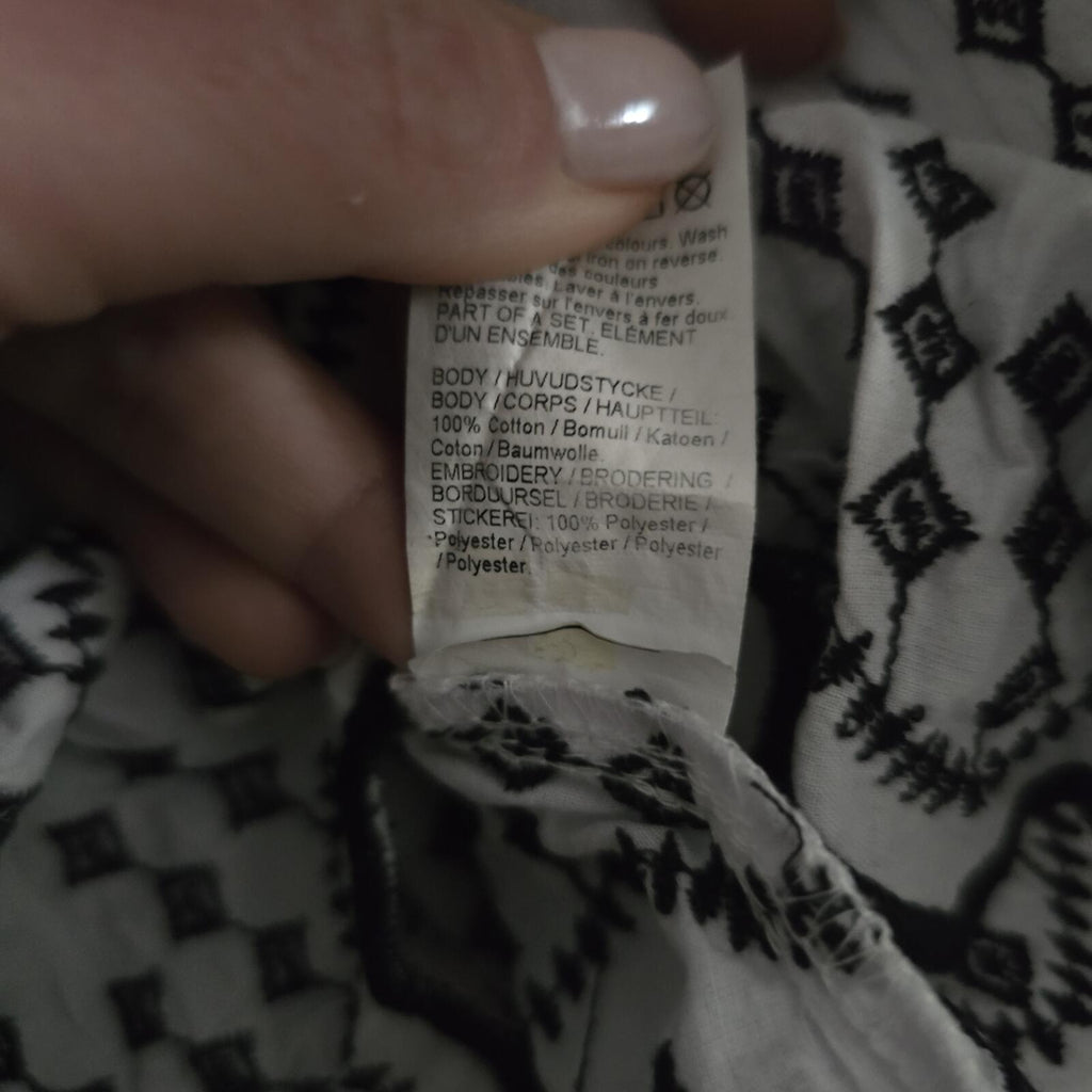 White and Black Embroidered Cotton Blouse with Scalloped Edges, River Island, 10