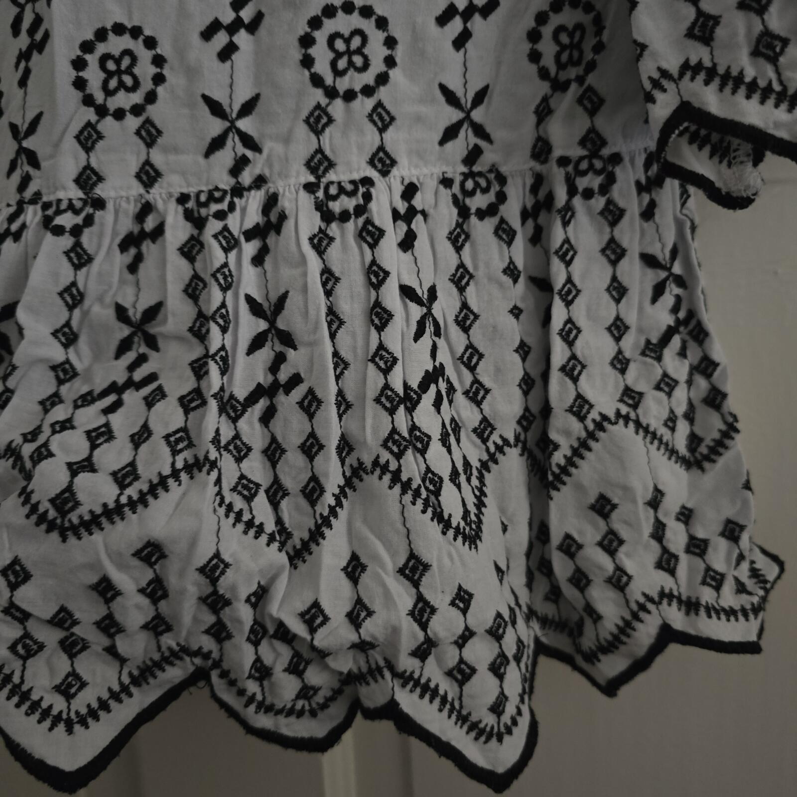 White and Black Embroidered Cotton Blouse with Scalloped Edges, River Island, 10