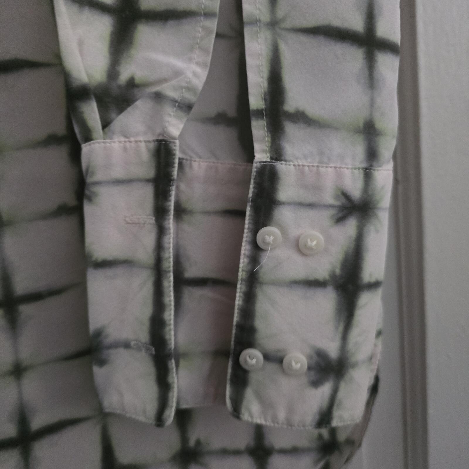 COS 100% Silk Long Sleeve Oversized Button-Up Shirt in Green and White