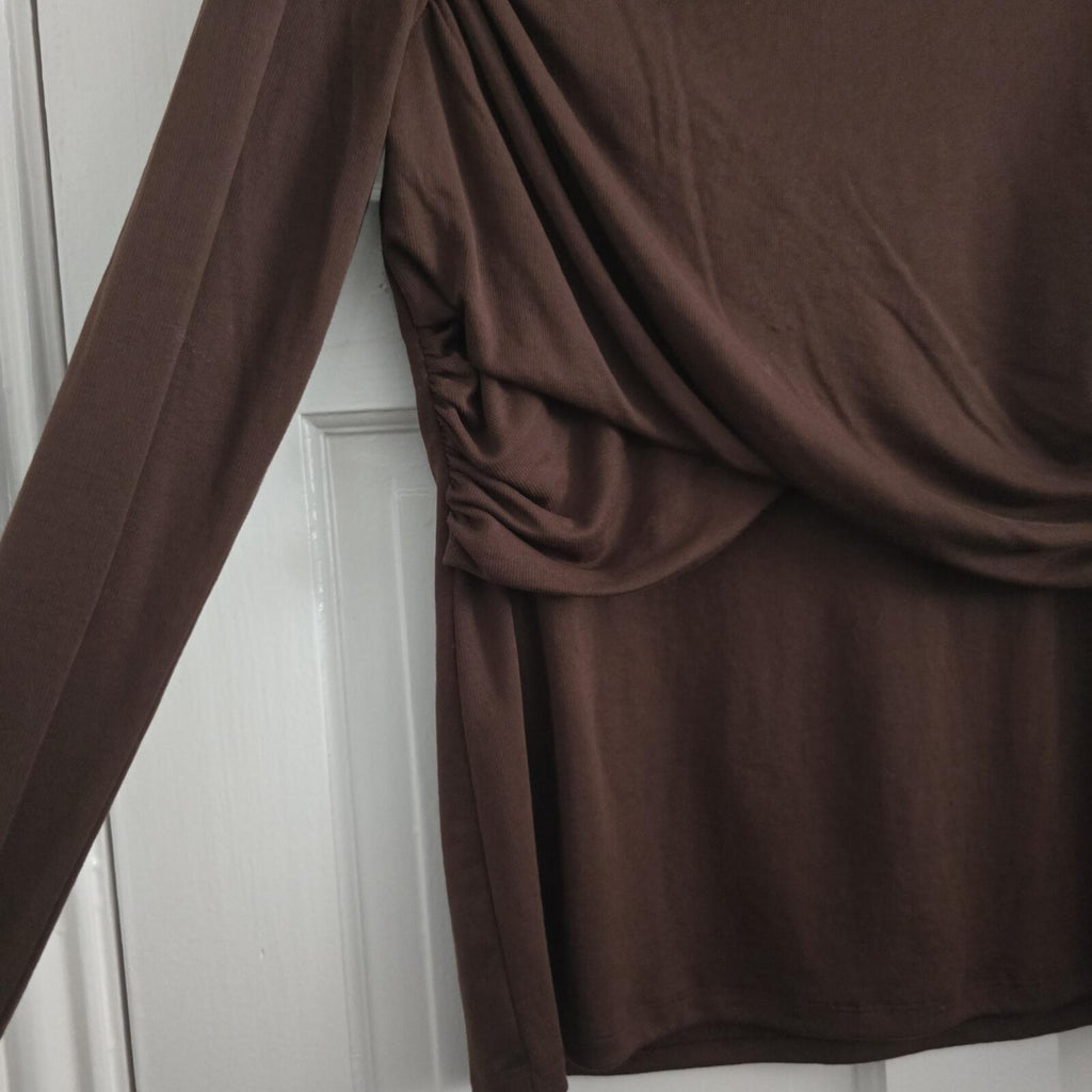 Autograph Chocolate Brown Long Sleeve Draped Top UK Size 16