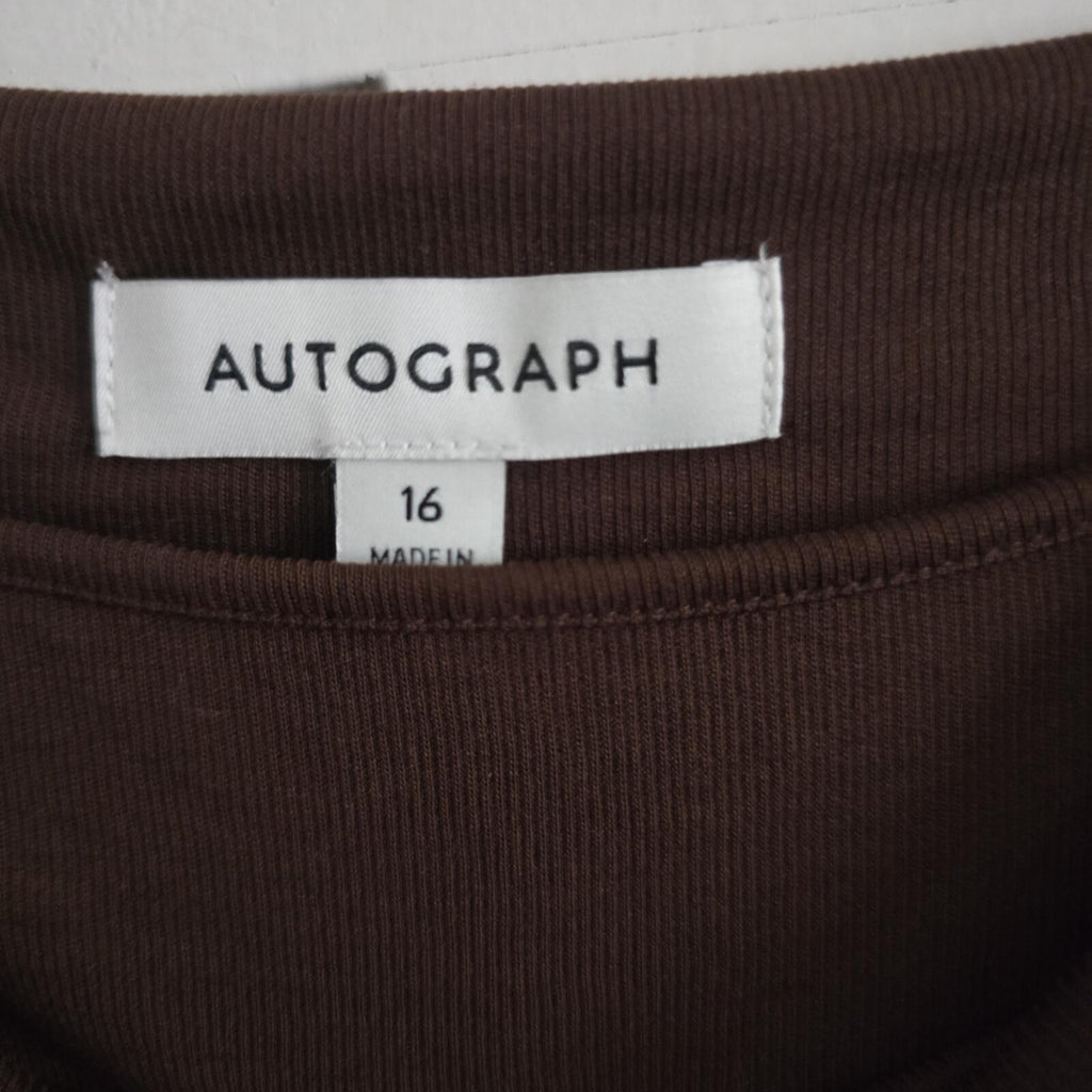 Autograph Chocolate Brown Long Sleeve Draped Top UK Size 16