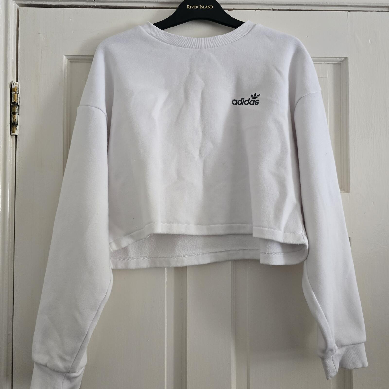 Adidas White Cropped Sweatshirt with Logo, size 12