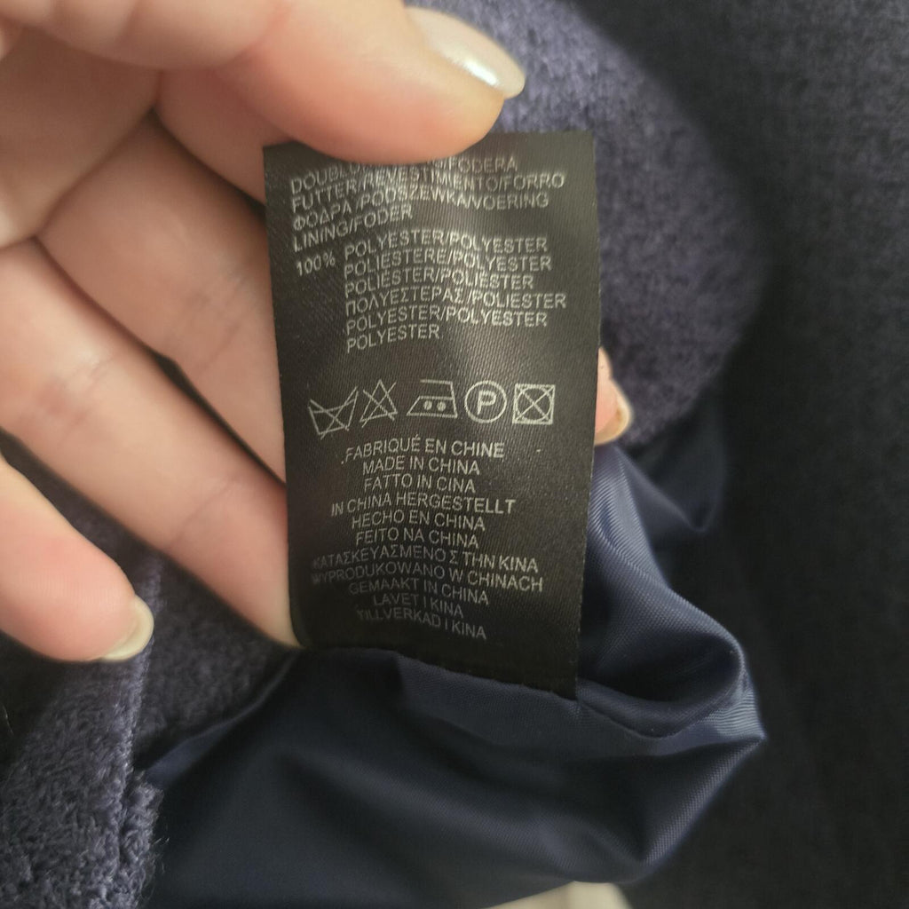 Attentif Navy Blue Textured Cropped Wool Blend Jacket with Gold Buttons, UK 10