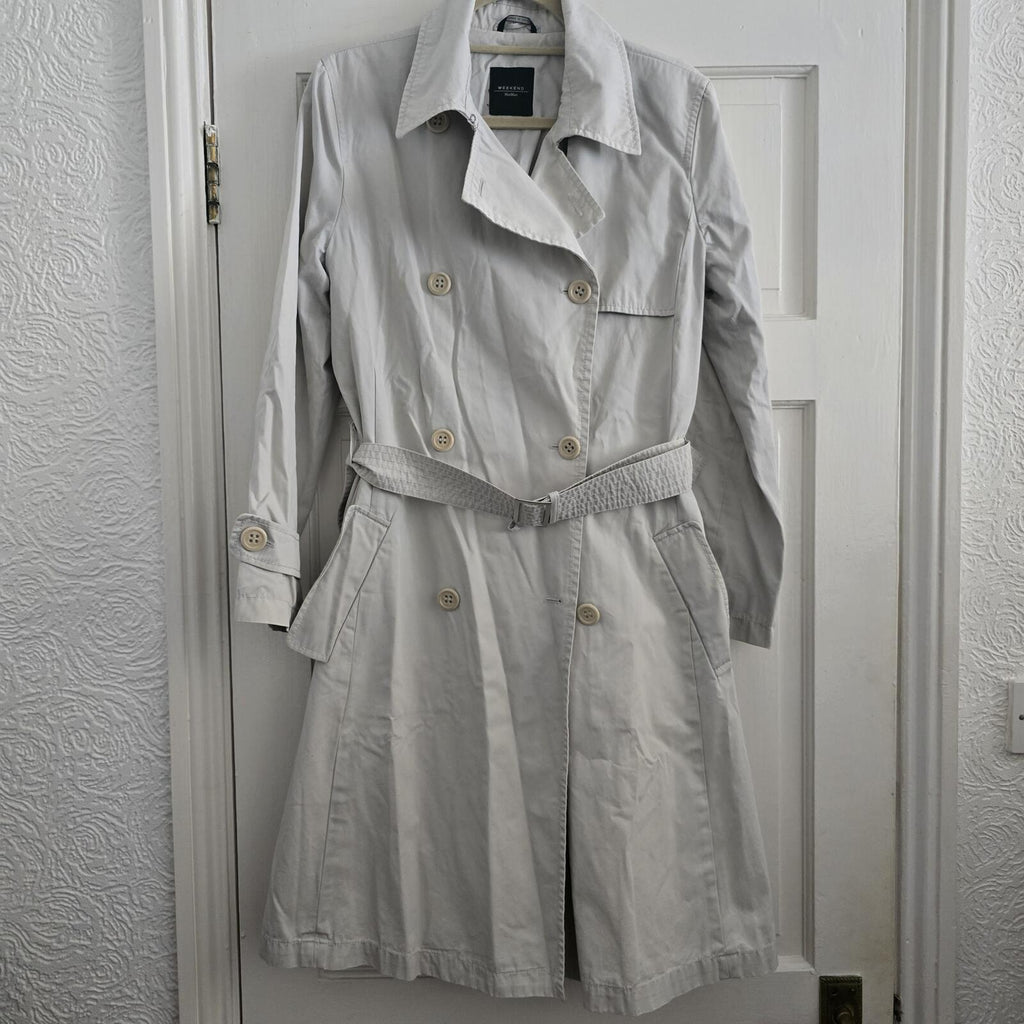 Weekend Max Mara Lightweight Beige Double Breasted Trench Coat with Belt, UK 16