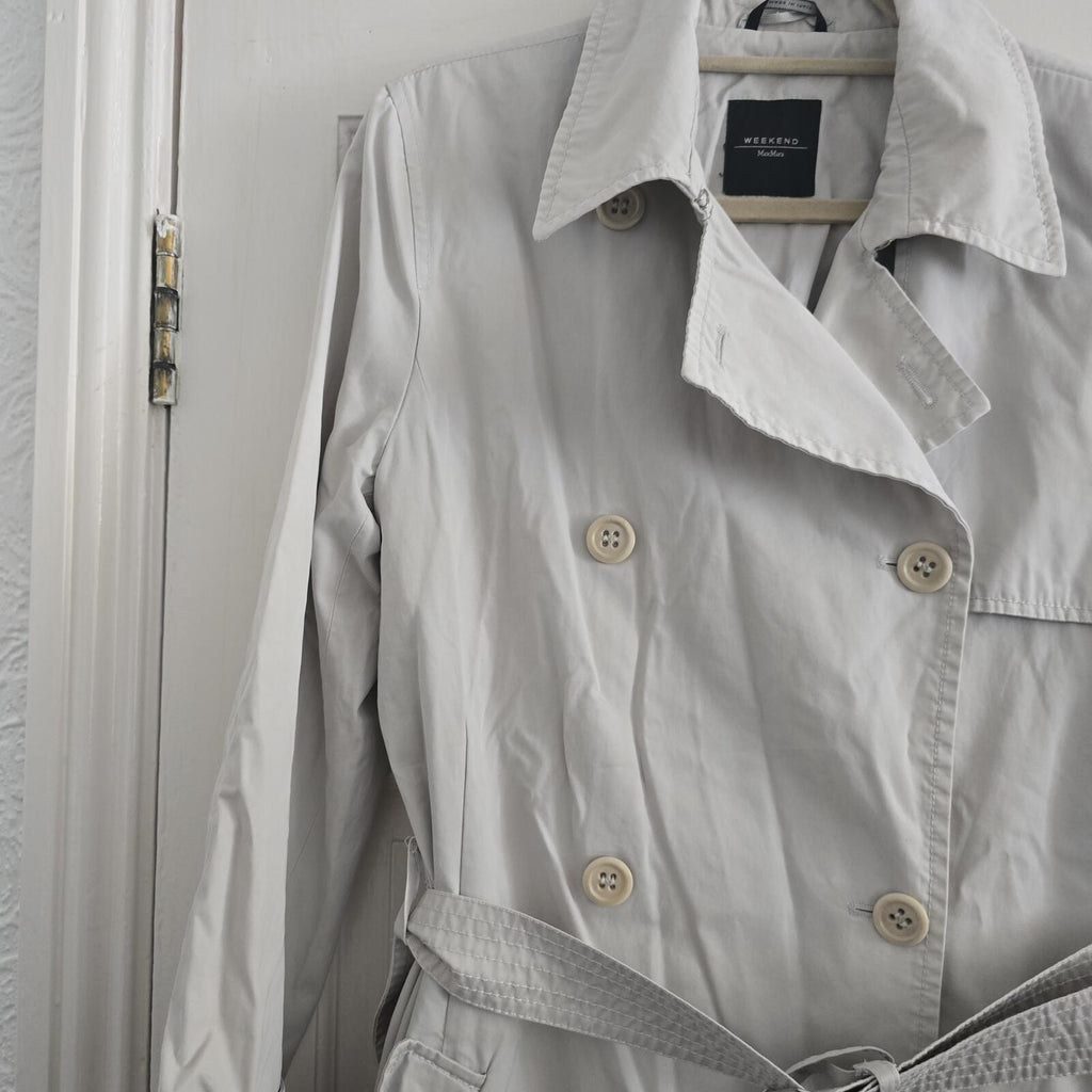 Weekend Max Mara Lightweight Beige Double Breasted Trench Coat with Belt, UK 16