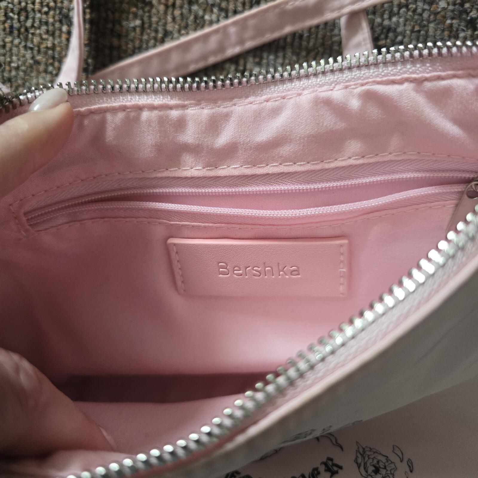 Bershka Pink Mini Shoulder Bag with Chain Strap and Graphic Print