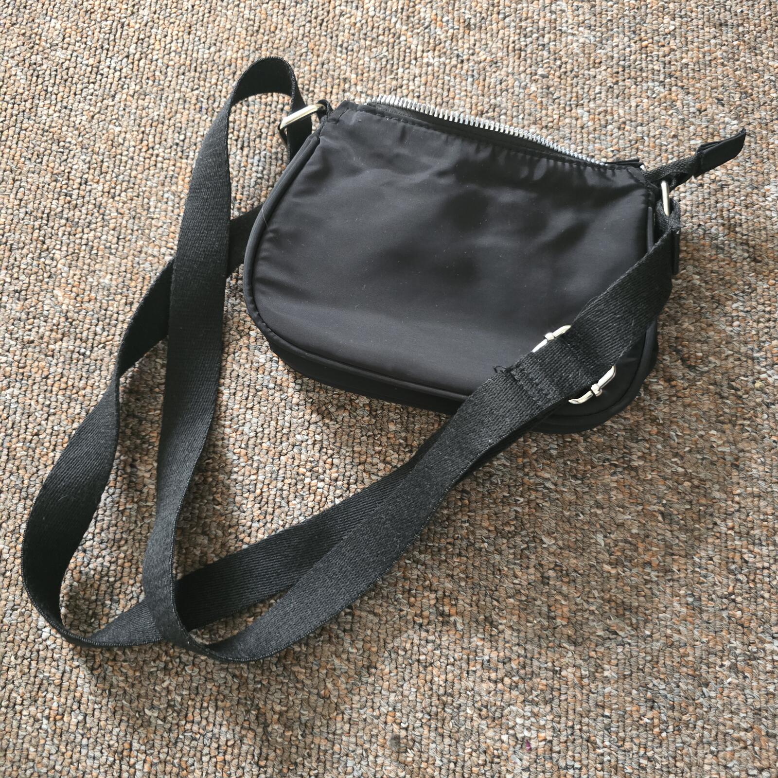 Black Nylon Crossbody Bag with Adjustable Shoulder Strap