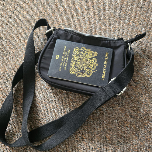 Black Nylon Crossbody Bag with Adjustable Shoulder Strap