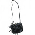 Black Fringed Crossbody Bag with Braided Strap, faux leather, festival vibes