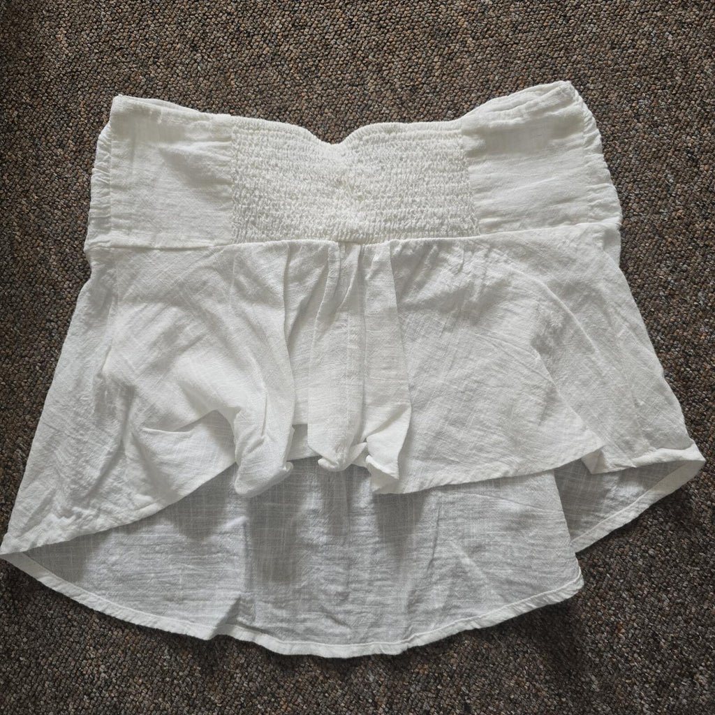 Bershka White Strapless Crinkle Tie-Front Peplum Top, size M, holiday summer
