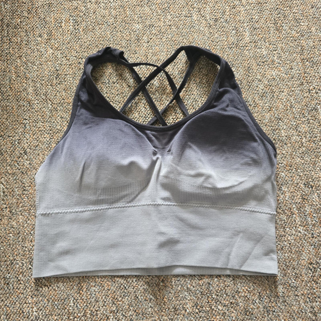 Grey and Black Strappy Sports Bra Crop Top, size S