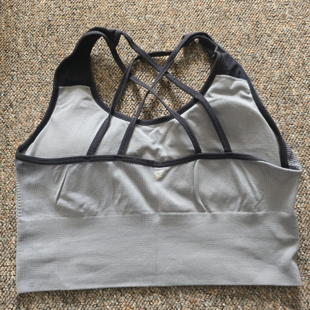 Grey and Black Strappy Sports Bra Crop Top, size S