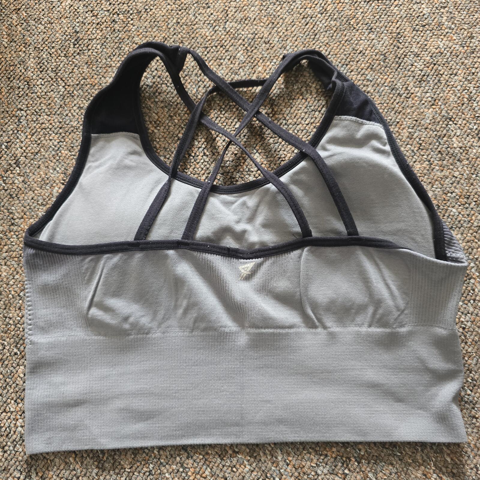 Grey and Black Strappy Sports Bra Crop Top, size S