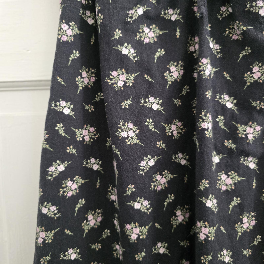 Black Linen Blend Floral Puff Sleeve Tie Front Mini Dress, size M