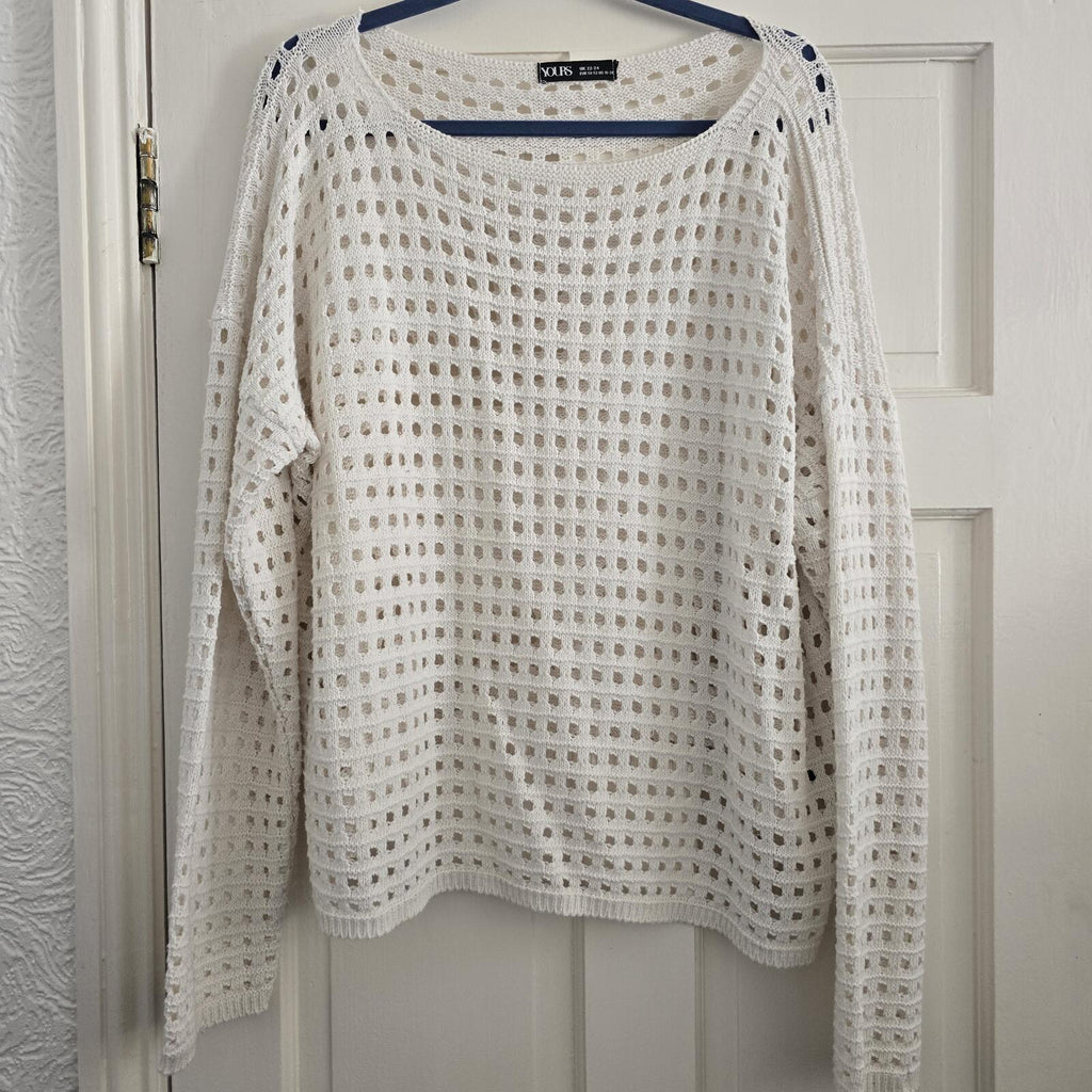 Yours White Crochet Knit Long Sleeve Top UK 22-24, plus size