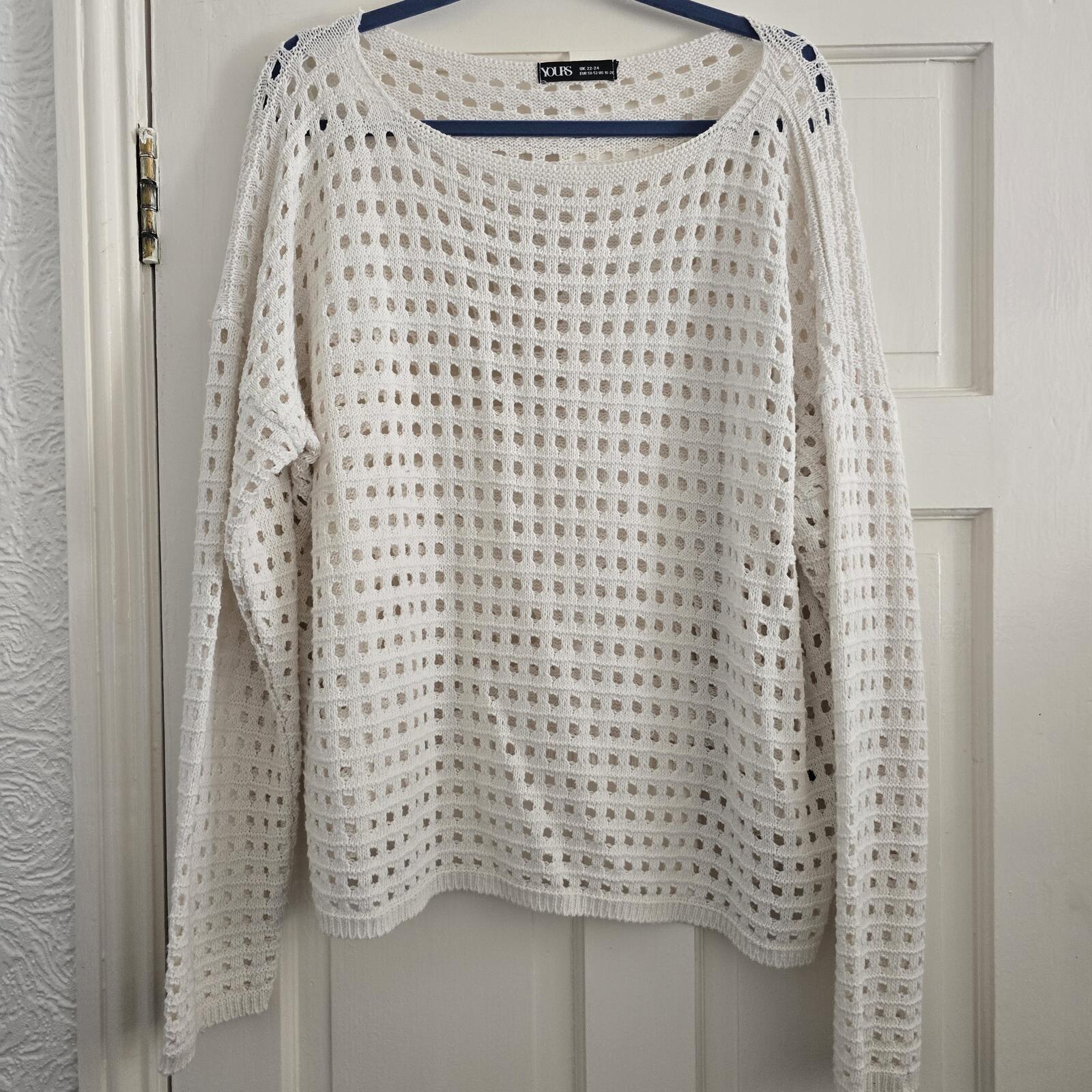 Yours White Crochet Knit Long Sleeve Top UK 22-24, plus size