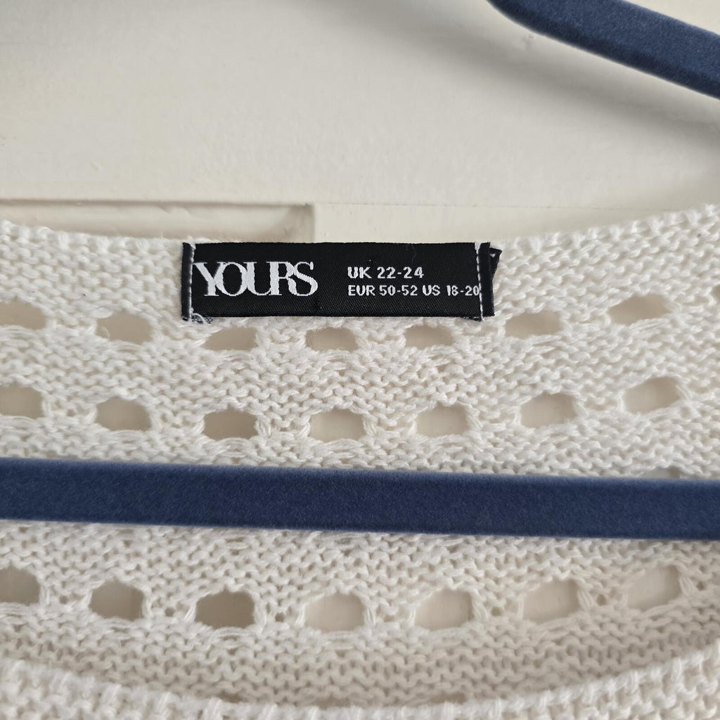 Yours White Crochet Knit Long Sleeve Top UK 22-24, plus size