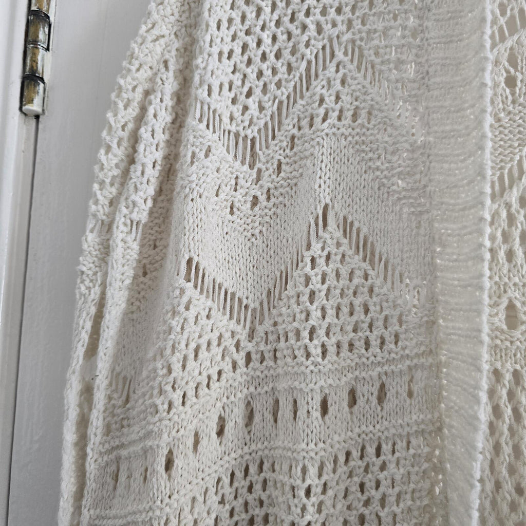 F&F Cream Crochet Knit Open Front Cardigan Size L, layering, trend, festival