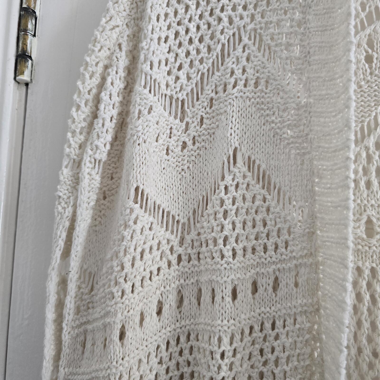 F&F Cream Crochet Knit Open Front Cardigan Size L, layering, trend, festival