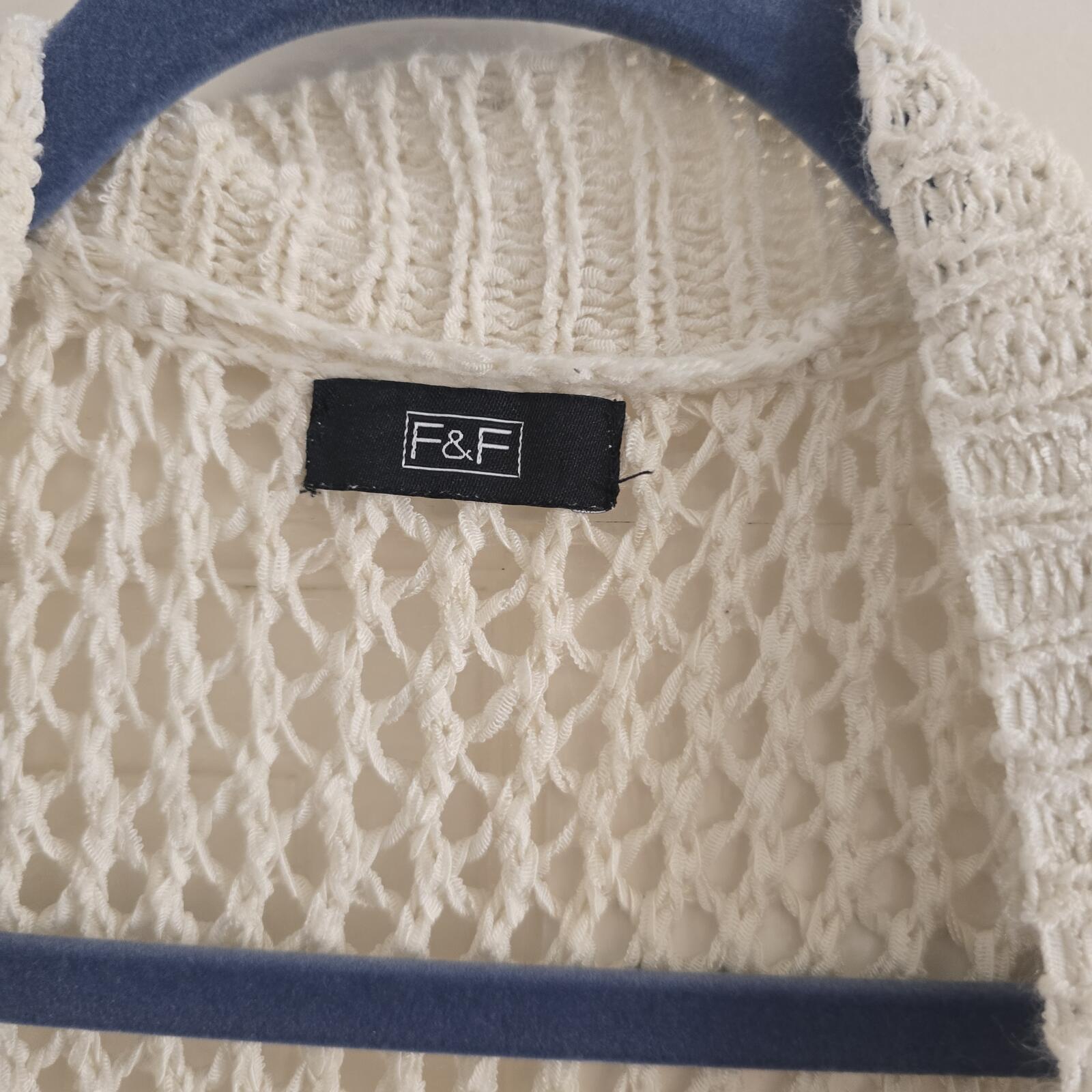 F&F Cream Crochet Knit Open Front Cardigan Size L, layering, trend, festival