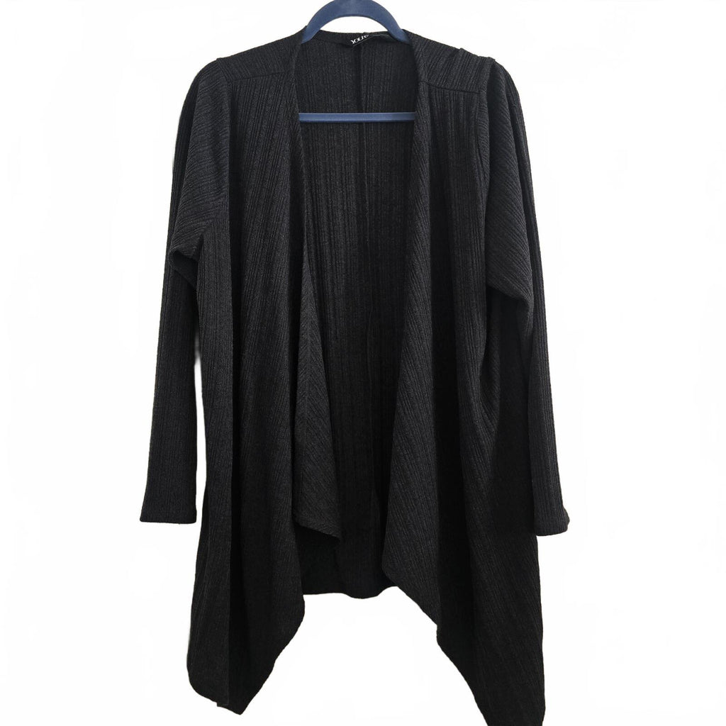 Yours Black Ribbed Open Front Longline Cardigan UK 22-24, plus size, layering