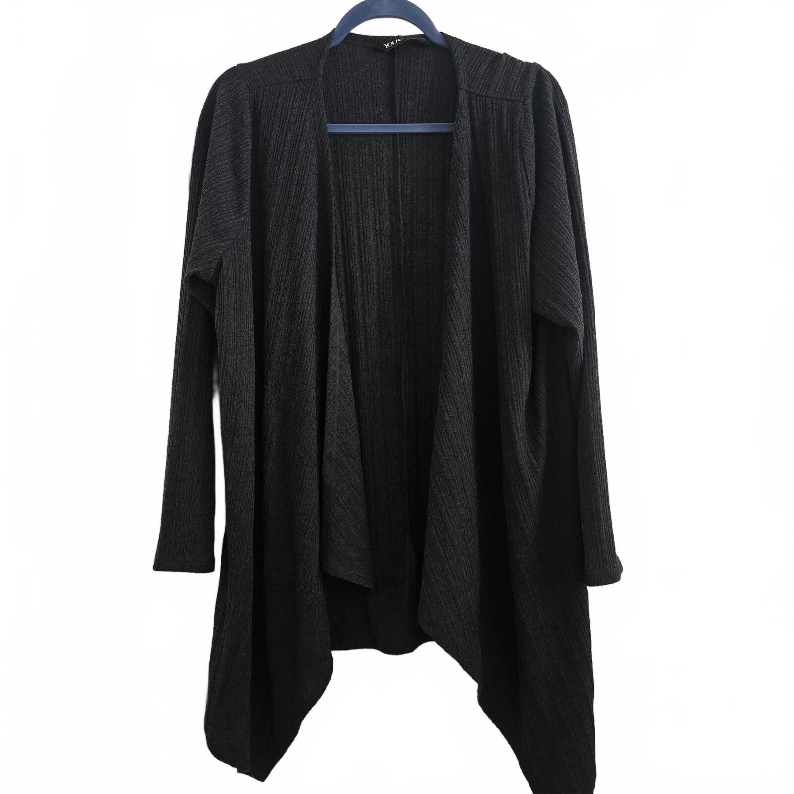 Yours Black Ribbed Open Front Longline Cardigan UK 22-24, plus size, layering