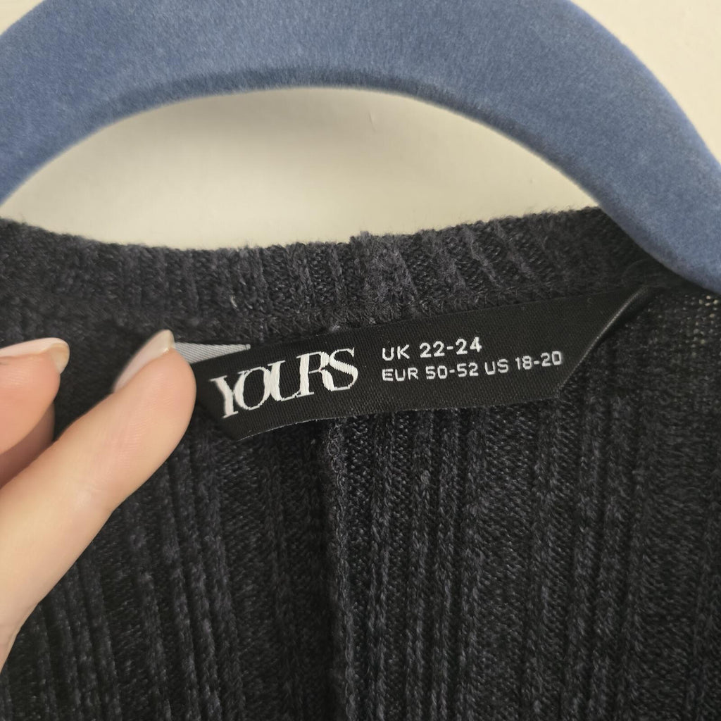 Yours Black Ribbed Open Front Longline Cardigan UK 22-24, plus size, layering