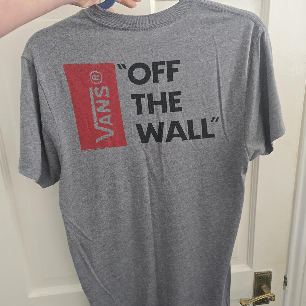 Vans Grey Graphic 'Off The Wall' Mens T-Shirt, size S, streetwear, retro
