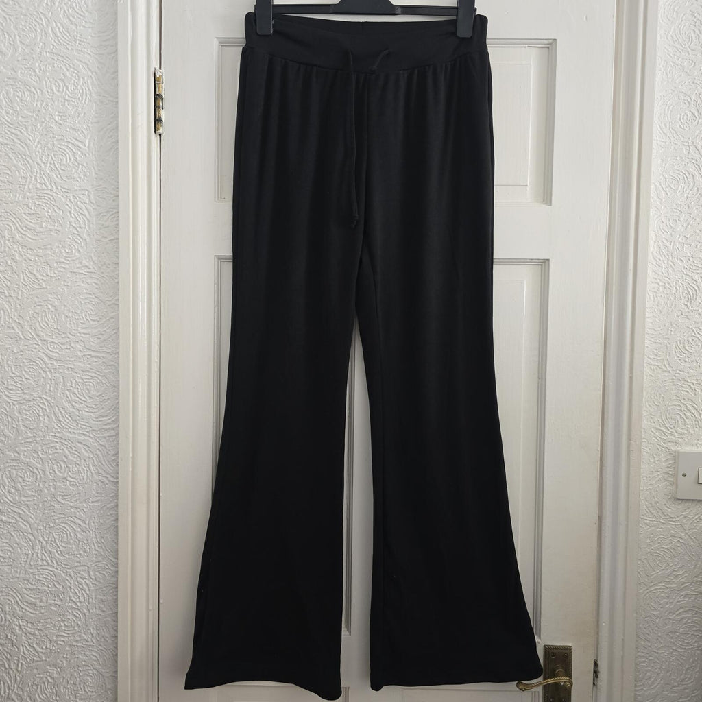 Black Tall L Wide Leg Lounge Trousers, supersoft stretchy drawstring waist