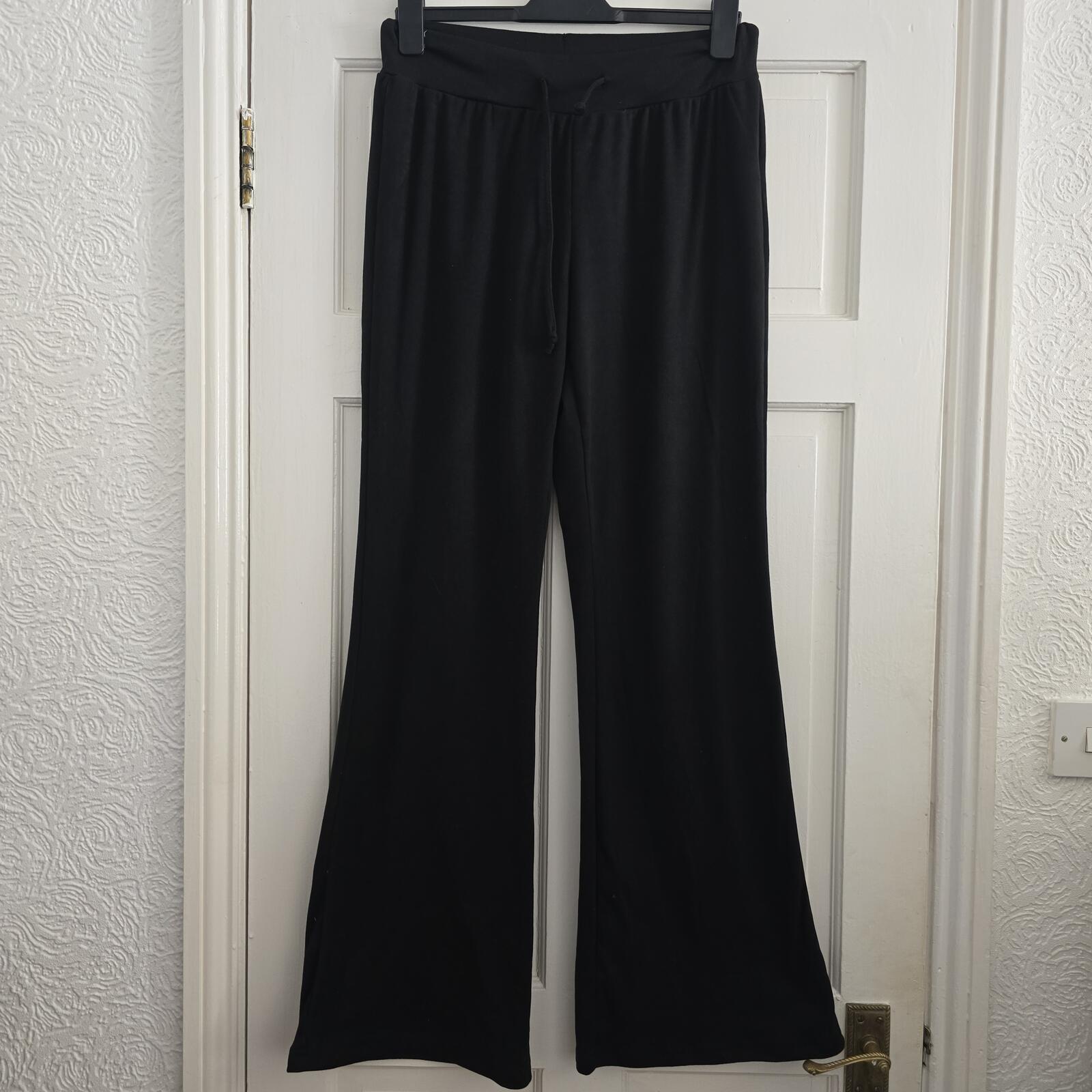 Black Tall L Wide Leg Lounge Trousers, supersoft stretchy drawstring waist