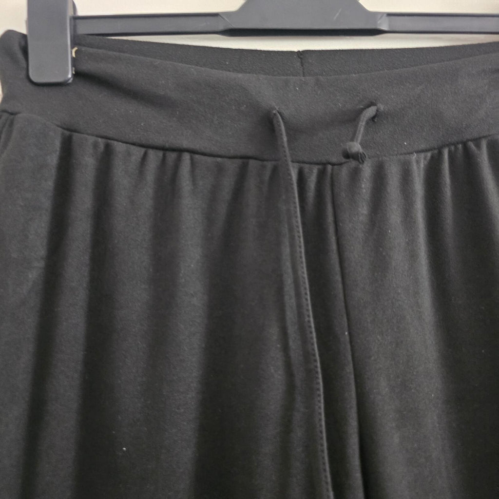 Black Tall L Wide Leg Lounge Trousers, supersoft stretchy drawstring waist