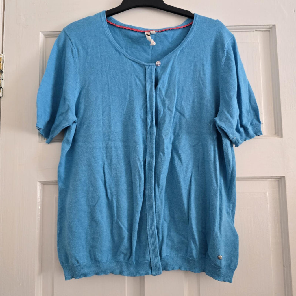 Blue Short Sleeve Knit Cardigan with Heart Buttons - Regular 16, loose fit
