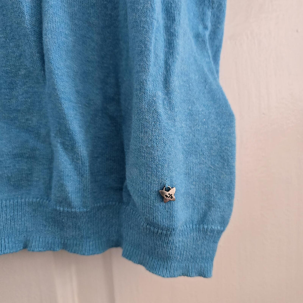 Blue Short Sleeve Knit Cardigan with Heart Buttons - Regular 16, loose fit