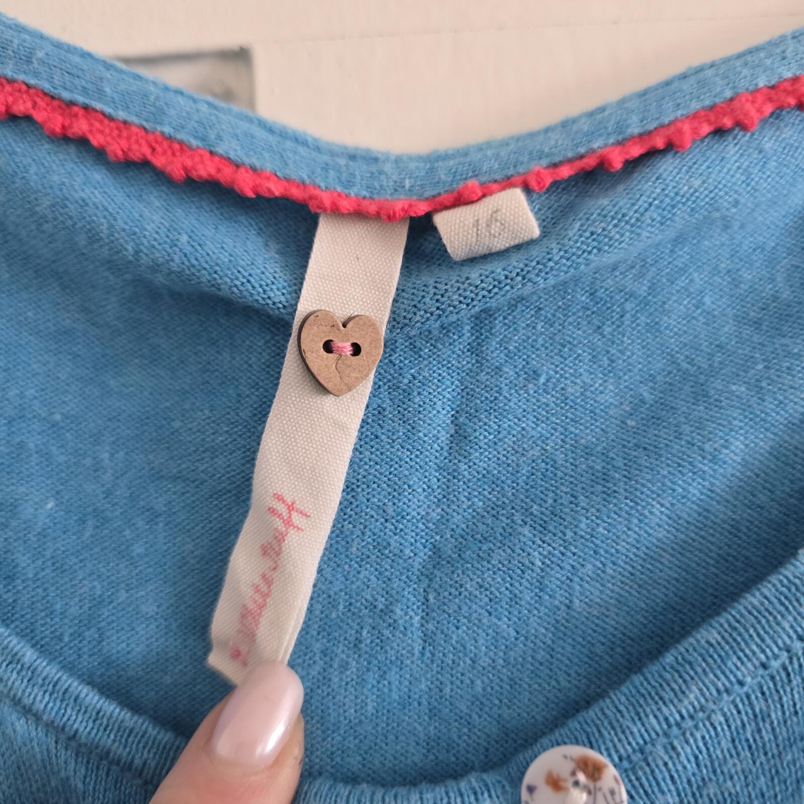 Blue Short Sleeve Knit Cardigan with Heart Buttons - Regular 16, loose fit