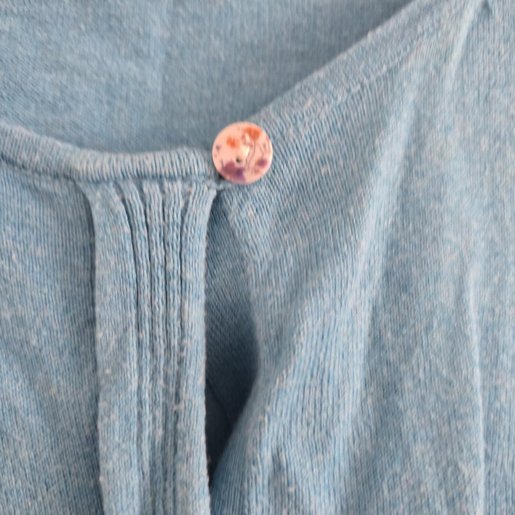 Blue Short Sleeve Knit Cardigan with Heart Buttons - Regular 16, loose fit