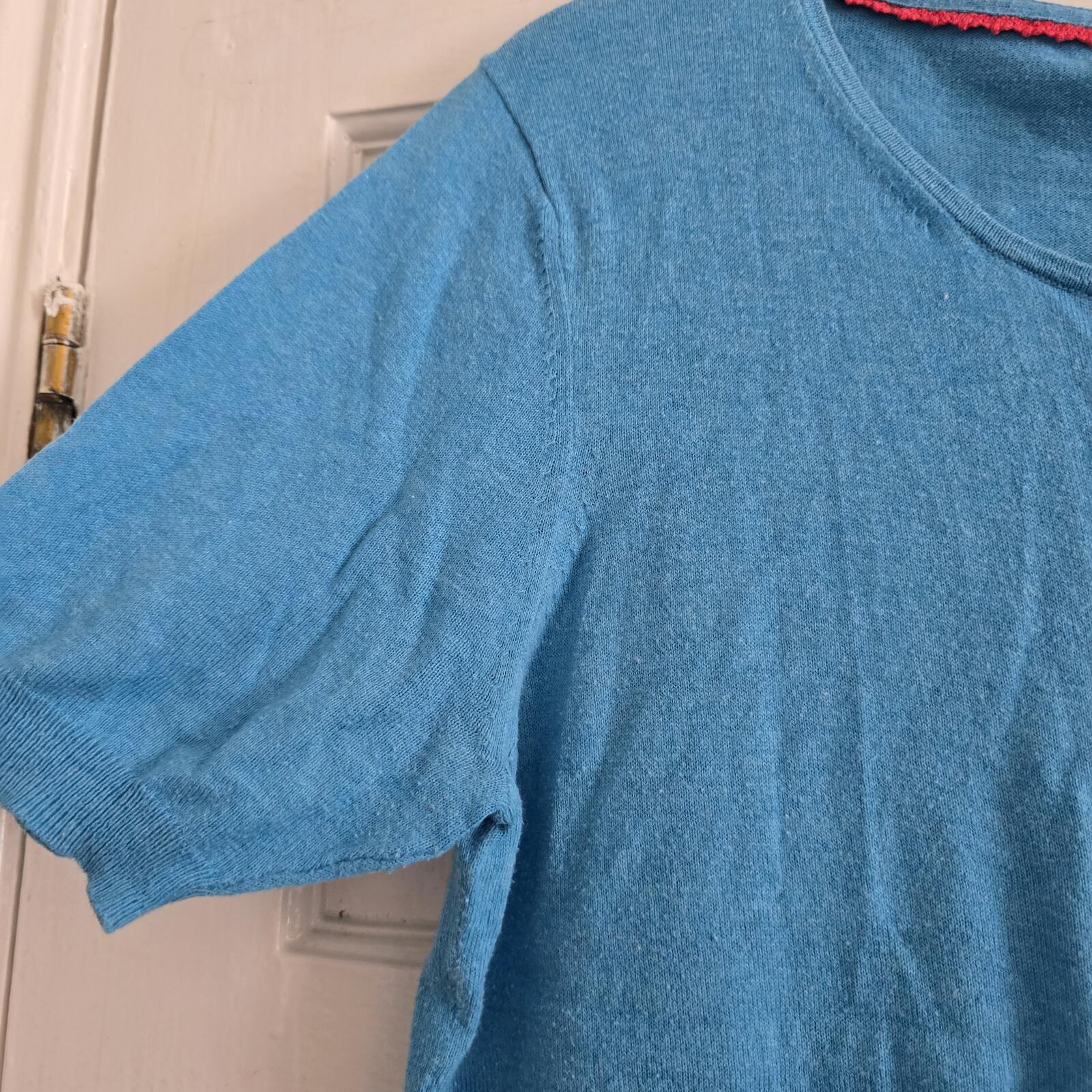 Blue Short Sleeve Knit Cardigan with Heart Buttons - Regular 16, loose fit