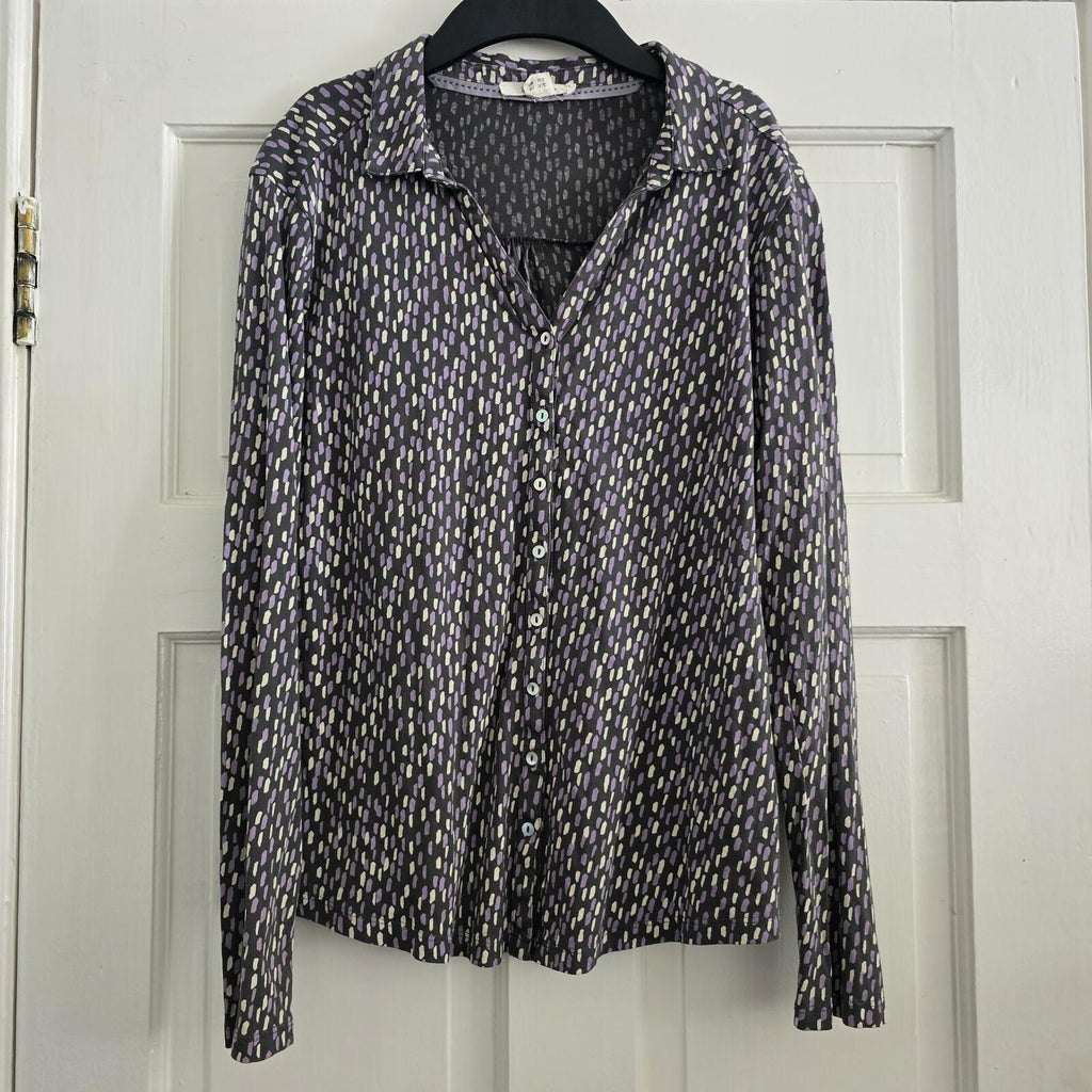 White Stuff Black Purple Patterned Long Sleeve Button Front Shirt Blouse UK 12