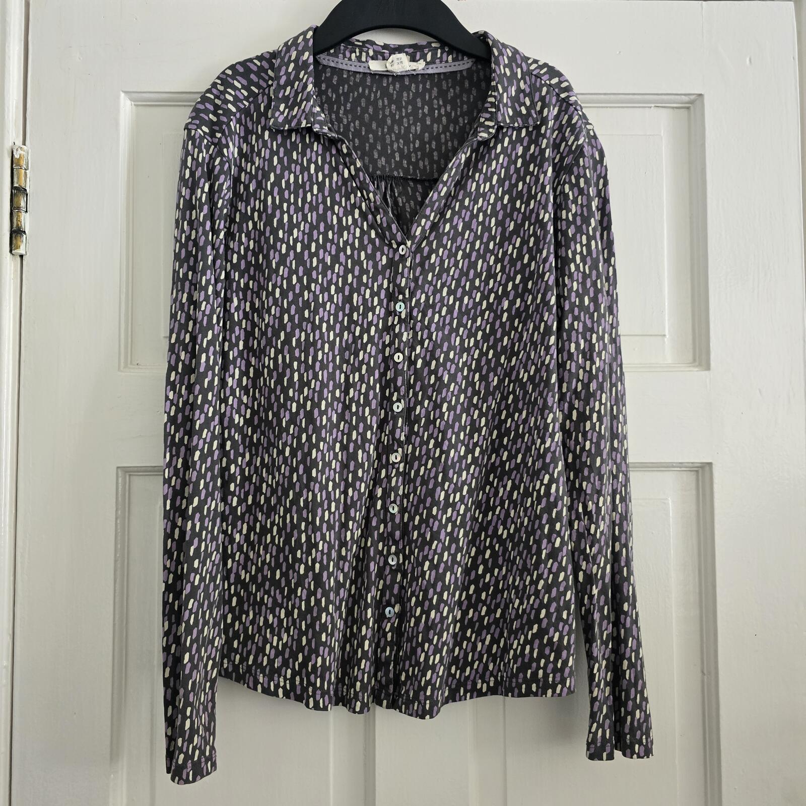 White Stuff Black Purple Patterned Long Sleeve Button Front Shirt Blouse UK 12