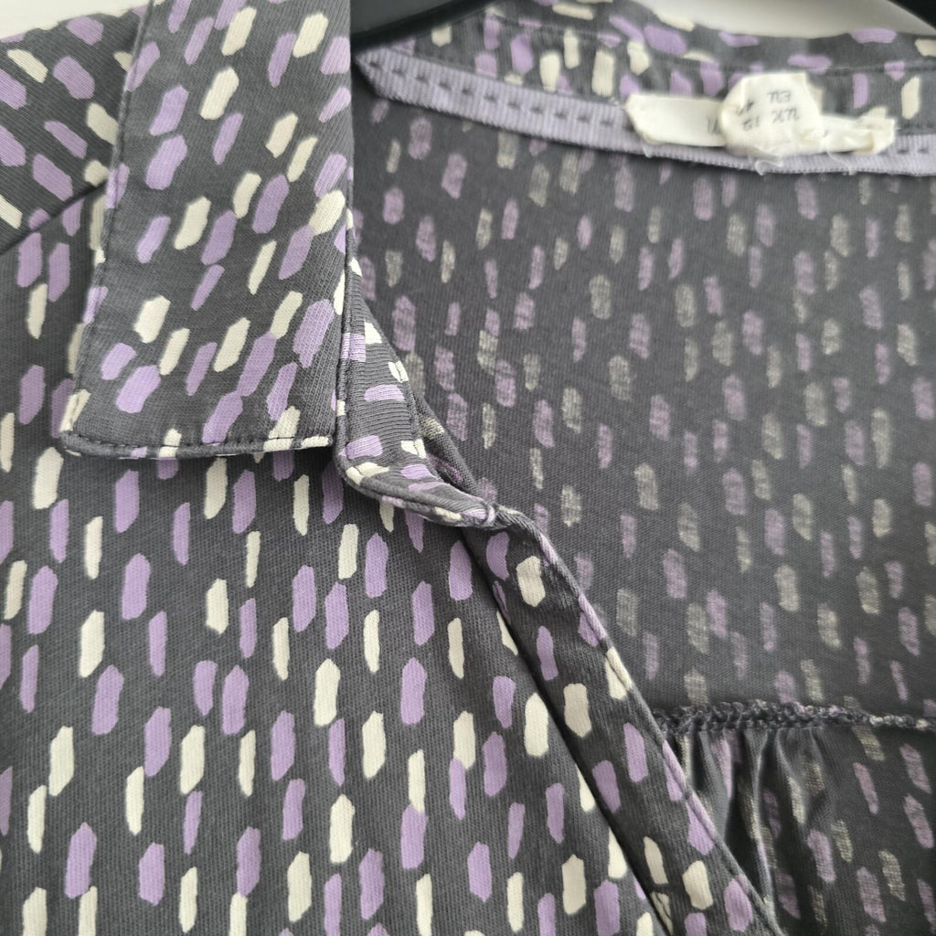 White Stuff Black Purple Patterned Long Sleeve Button Front Shirt Blouse UK 12