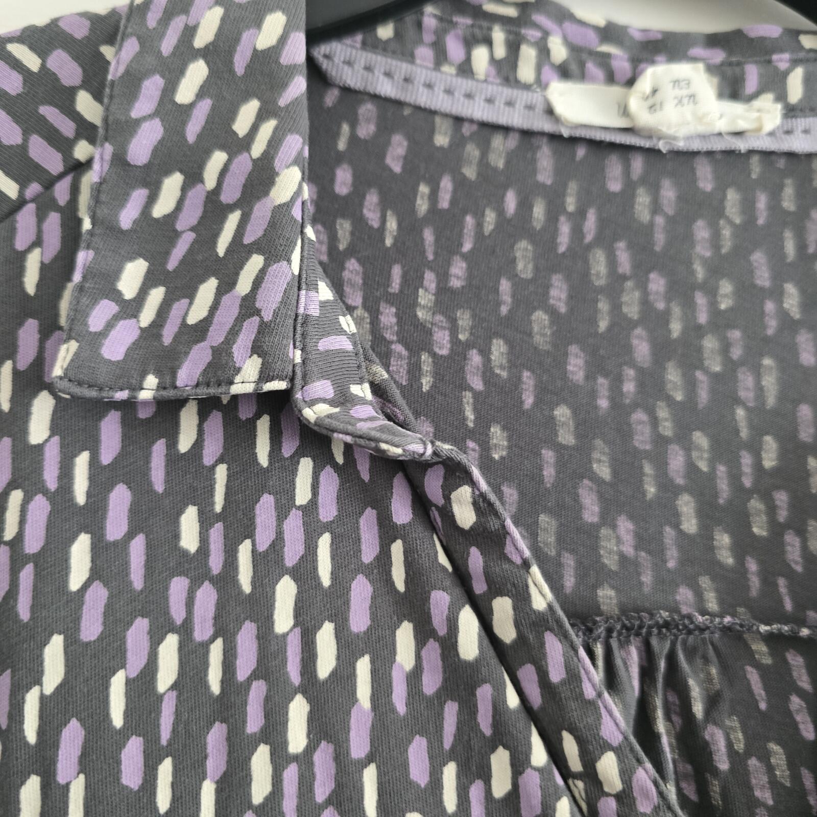 White Stuff Black Purple Patterned Long Sleeve Button Front Shirt Blouse UK 12
