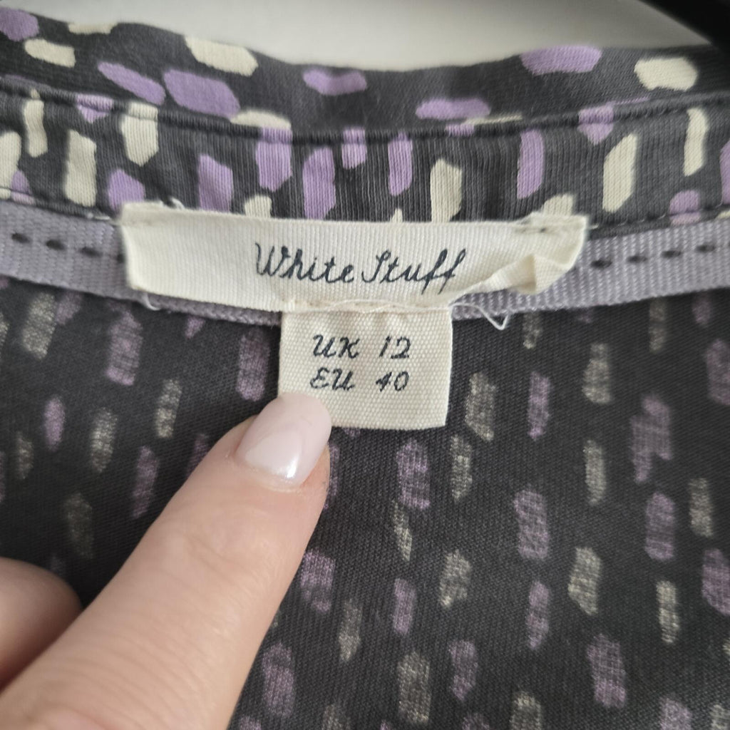 White Stuff Black Purple Patterned Long Sleeve Button Front Shirt Blouse UK 12