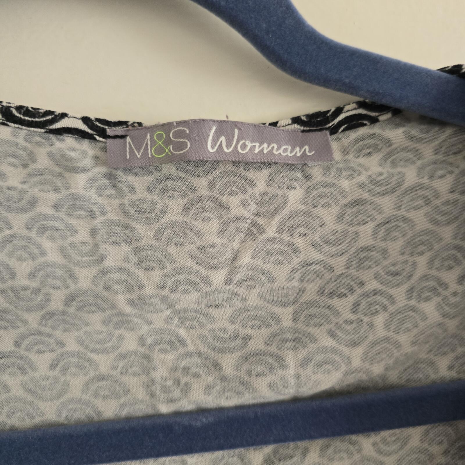 M&S Woman Black and White Patterned Sleeveless Top Vest Cami UK 12