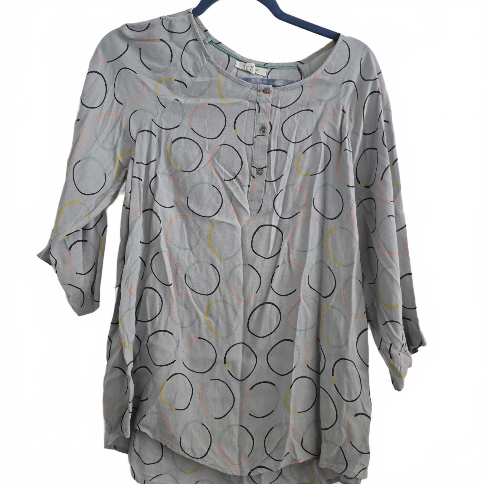 White Stuff Grey Circle Print Button Front Blouse, top, 3/4 sleeves, size 14