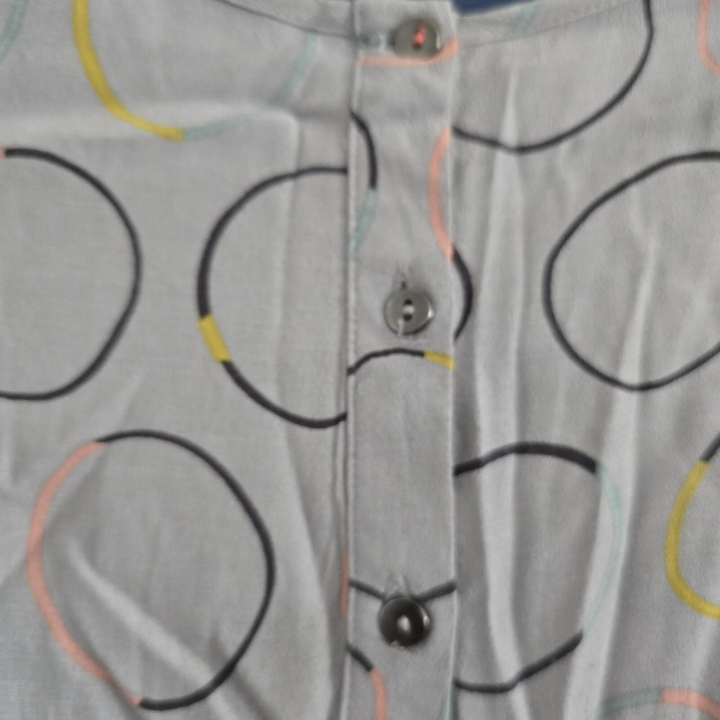 White Stuff Grey Circle Print Button Front Blouse, top, 3/4 sleeves, size 14