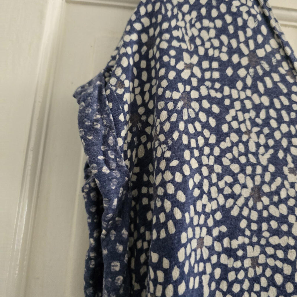 White Stuff Navy and White Speckled Print Short Sleeve Top UK 10
